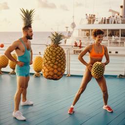 Overweight aerobics with pineapples and lobsters (surreal), FFF Cruises: Voyage 01 · FFF\CRS\048\039
