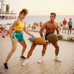 Overweight aerobics with pineapples and lobsters (surreal), FFF Cruises: Voyage 01 · FFF\CRS\048\040