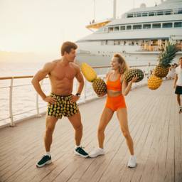 Overweight aerobics with pineapples and lobsters (surreal), FFF Cruises: Voyage 01 · FFF\CRS\048\042