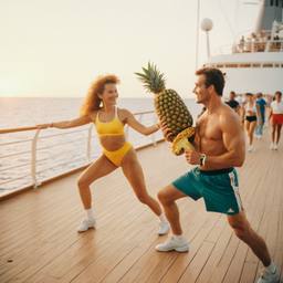 Overweight aerobics with pineapples and lobsters (surreal), FFF Cruises: Voyage 01 · FFF\CRS\048\048