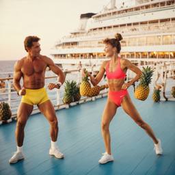 Overweight aerobics with pineapples and lobsters (surreal), FFF Cruises: Voyage 01 · FFF\CRS\048\052