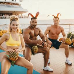 Overweight aerobics with pineapples and lobsters (surreal), FFF Cruises: Voyage 01 · FFF\CRS\048\058