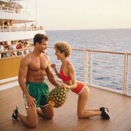 Overweight aerobics with pineapples and lobsters (surreal)