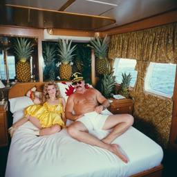 The Captain in bed, pineapple and lobster costumes, FFF Cruises: Voyage 01 · FFF\CRS\050\003