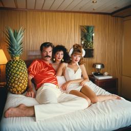 The Captain in bed, pineapple and lobster costumes, FFF Cruises: Voyage 01 · FFF\CRS\050\018