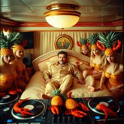 The trashed cabin, the Captain in silk pyjamas, FFF Cruises: Voyage 01 · FFF\CRS\052\085