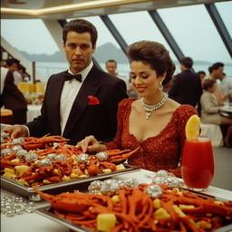Breakfast buffet, flamboyant outfits (16mm), FFF Cruises: Voyage 01 · FFF\CRS\069\002