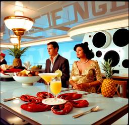 Breakfast buffet, flamboyant outfits (16mm, surreal), FFF Cruises: Voyage 01 · FFF\CRS\072\023