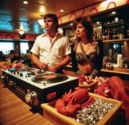 Breakfast buffet, flamboyant outfits (16mm, surreal), FFF Cruises: Voyage 01 · FFF\CRS\072\041