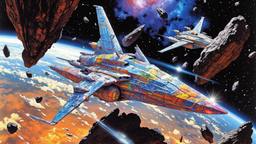 Chrystal Space station floats amoungst the asteroid field