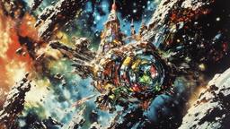 Chrystal Space station floats amoungst the asteroid field