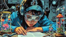 Cute scifi girl wearing Headphones and eye screens, Paradigm 13 · FFF\RB\P13\024\013