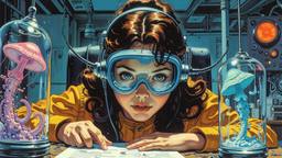Cute scifi girl wearing Headphones and eye screens, Paradigm 13 · FFF\RB\P13\024\015