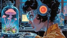 Cute scifi girl wearing Headphones and eye screens, Paradigm 13 · FFF\RB\P13\024\016