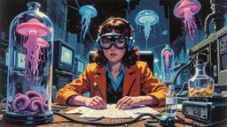 Cute scifi girl wearing Headphones and eye screens, Paradigm 13 · FFF\RB\P13\024\019