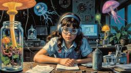 Cute scifi girl wearing Headphones and eye screens, Paradigm 13 · FFF\RB\P13\025\002