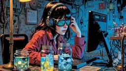 Cute scifi girl wearing Headphones and eye screens, Paradigm 13 · FFF\RB\P13\034\001