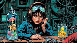 Cute scifi girl wearing Headphones and eye screens, Paradigm 13 · FFF\RB\P13\034\002