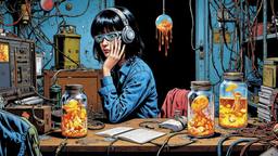 Cute scifi girl wearing Headphones and eye screens, Paradigm 13 · FFF\RB\P13\034\003