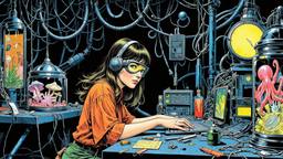 Cute scifi girl wearing Headphones and eye screens, Paradigm 13 · FFF\RB\P13\034\004