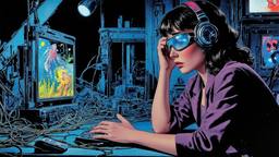 Cute scifi girl wearing Headphones and eye screens, Paradigm 13 · FFF\RB\P13\034\006