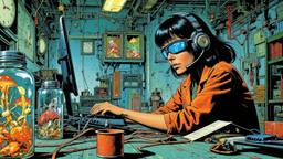 Cute scifi girl wearing Headphones and eye screens, Paradigm 13 · FFF\RB\P13\035\001