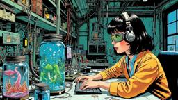 Cute scifi girl wearing Headphones and eye screens, Paradigm 13 · FFF\RB\P13\035\002