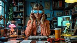 Cute scifi girl wearing Headphones and eye screens, Paradigm 13 · FFF\RB\P13\035\005