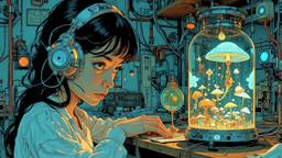 Cute scifi girl wearing Headphones and eye screens, Paradigm 13 · FFF\RB\P13\035\009