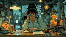 Cute scifi girl wearing Headphones and eye screens, Paradigm 13 · FFF\RB\P13\035\011
