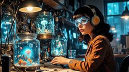Cute scifi girl wearing futuristic clothing and Headphones and eye…, Paradigm 13 · FFF\RB\P13\037\001