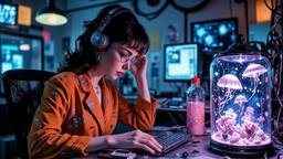 Cute scifi girl wearing futuristic clothing and Headphones and eye…, Paradigm 13 · FFF\RB\P13\037\002