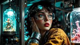 Cute scifi girl wearing futuristic metalic clothing covered in tubes…, Paradigm 13 · FFF\RB\P13\038\003