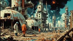 A group of scientist in gas masks huddle studying the…, Paradigm 13 · FFF\RB\P13\062\001