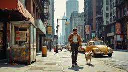 Scene from a movie set in 1980's new york street