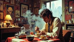 Scene from a movie set in 1980's new york apartment, Paradigm 13 · FFF\RB\P13\072\001