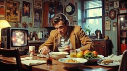 Scene from a movie set in 1980's new york apartment