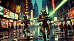 Dark sinister cyborgs rampaging through 1980's manhateen streets of new…, Paradigm 13 · FFF\RB\P13\082\002