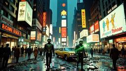 Dark sinister cyborgs rampaging through 1980's manhateen streets of new…