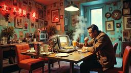 Scene from a movie set in 1980's new york apartment, Paradigm 13 · FFF\RB\P13\086\004