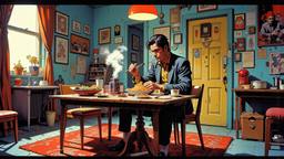Scene from a movie set in 1980's new york apartment, Paradigm 13 · FFF\RB\P13\086\006