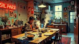 Scene from a movie set in 1980's new york apartment, Paradigm 13 · FFF\RB\P13\086\008