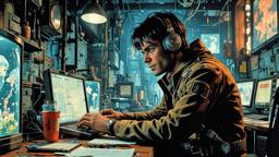 Cute scifihero man in futurisc costume, Paradigm 13 · FFF\RB\P13\090\015