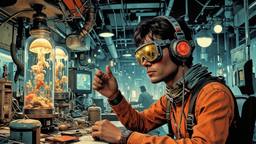 Cute scifihero man in futurisc costume