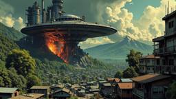 Secret UFO base emerging from a jungle volcano, Paradigm 13 · FFF\RB\P13\103\005