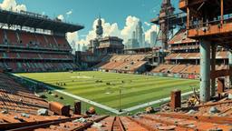 Decaying football stadium turned into a distopian space port, Paradigm 13 · FFF\RB\P13\110\001
