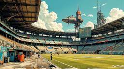Decaying football stadium turned into a distopian space port, Paradigm 13 · FFF\RB\P13\110\002