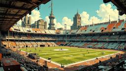 Decaying football stadium turned into a distopian space port, Paradigm 13 · FFF\RB\P13\110\004