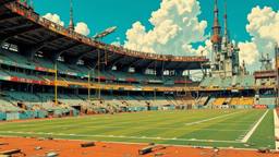 Decaying football stadium turned into a distopian space port, Paradigm 13 · FFF\RB\P13\110\005