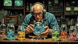 Hero recieves time crystals in a scince lab from an…, Paradigm 13 · FFF\RB\P13\113\001